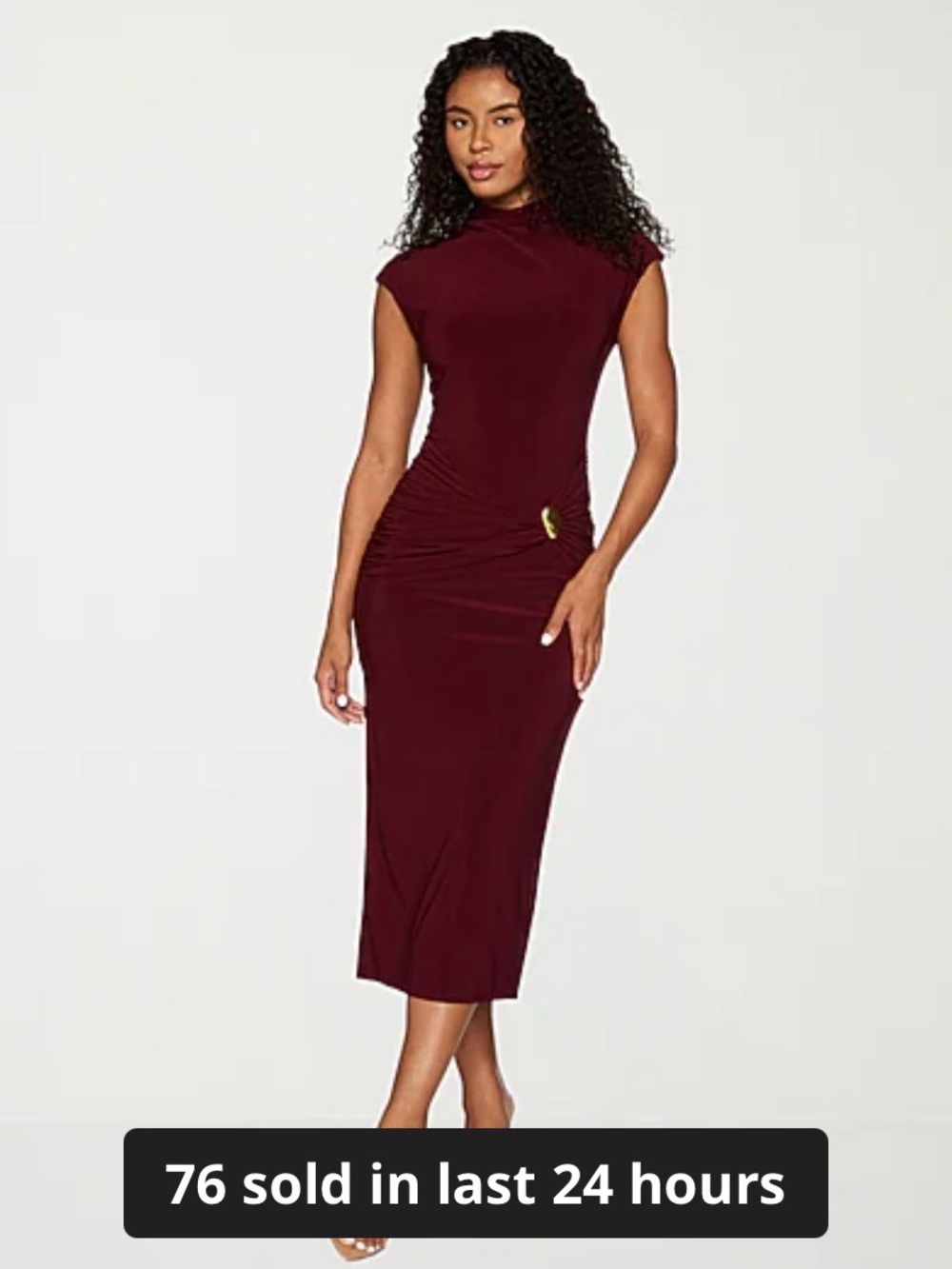 Burgundy Ruched Midi Dress with Side Accent
